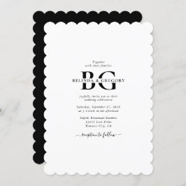Elegante witte en zwarte monogram Initialen bruilo Kaart