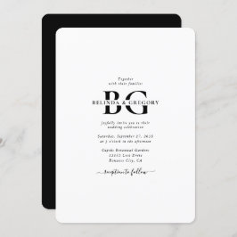 Elegante witte en zwarte monogram Initialen bruilo Kaart