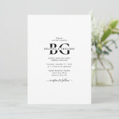 Elegante witte en zwarte monogram Initialen bruilo Kaart (Staand voorkant)