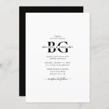 Elegante witte en zwarte monogram Initialen bruilo