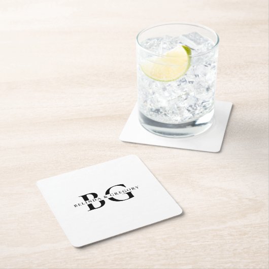Elegante witte en zwarte monogram Initialen bruilo Kartonnen Onderzetters (Insitu)