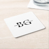 Elegante witte en zwarte monogram Initialen bruilo Kartonnen Onderzetters (Schuin)
