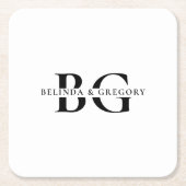 Elegante witte en zwarte monogram Initialen bruilo Kartonnen Onderzetters (Voorkant)