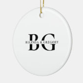 Elegante witte en zwarte monogram Initialen bruilo Keramisch Ornament (Links)