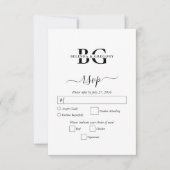 Elegante witte en zwarte monogram Initialen bruilo RSVP Kaartje (Voorkant)