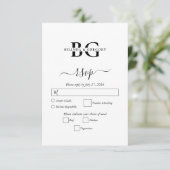 Elegante witte en zwarte monogram Initialen bruilo RSVP Kaartje (Staand voorkant)
