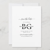 Elegante witte en zwarte monogram Initialen bruilo Save The Date (Voorkant)