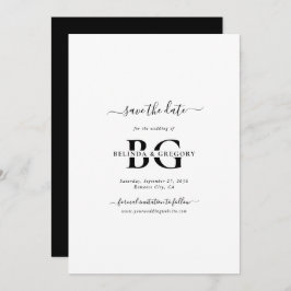 Elegante witte en zwarte monogram Initialen bruilo Save The Date