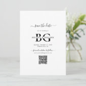 Elegante witte en zwarte monogram Initialen bruilo Save The Date (Staand voorkant)