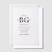 Elegante witte en zwarte monogram Initialen bruilo Vellum Uitnodigingen (Offset)