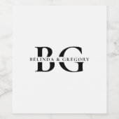 Elegante witte en zwarte monogram Initialen bruilo Wijn Etiket (Enkel label)