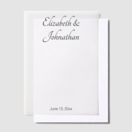Elegante witte en zwarte scriptnamen bruid bruideg vellum uitnodigingen