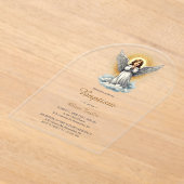 Elegante Witte Engel Religieuze Christelijke Doop Acryl Uitnodigingen (Laagn)