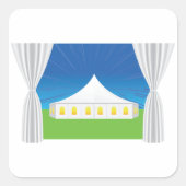 Elegante witte evenemententent met gordijnen vierkante sticker (Voorkant)