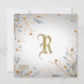 Elegante witte familie Monogram Kerst Kaart (Voorkant)