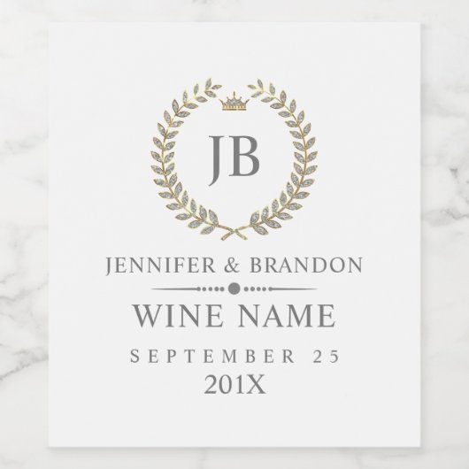 Elegante witte faux glitter laurierkrans op wit wijn etiket (Enkel label)