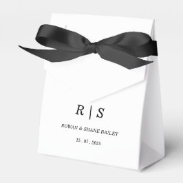 Elegante witte favorbox met zwarte monogram bedankdoosjes