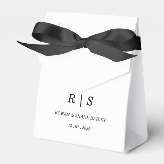 Elegante witte favorbox met zwarte monogram bedankdoosjes (Voorkant Zijde)