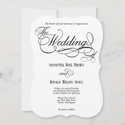 Elegante witte formele bruiloft uitnodiging (Voorkant)