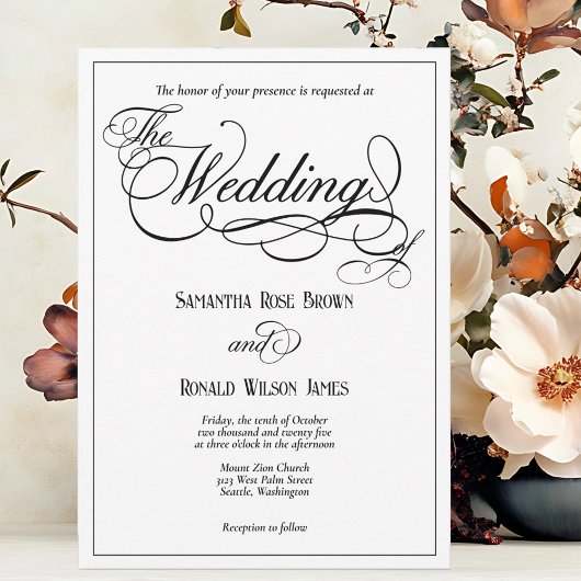 Elegante witte formele bruiloft uitnodiging