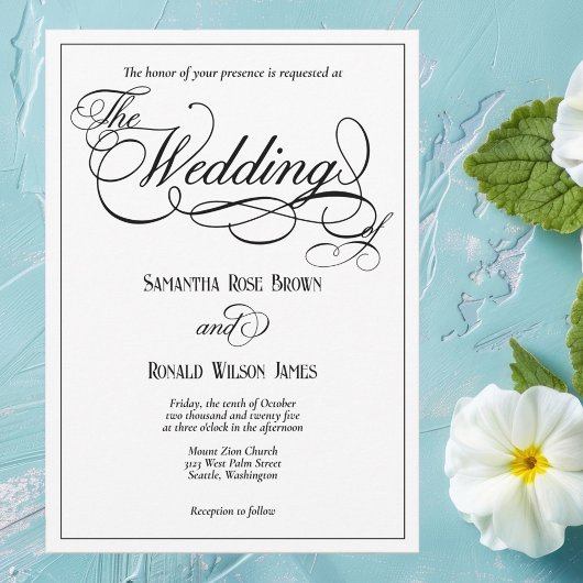 Elegante witte formele bruiloft uitnodiging