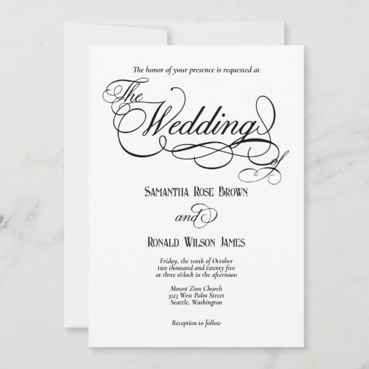 Elegante witte formele trouwuitnodiging kaart (Voorkant)