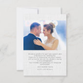 Elegante witte foto boog crest bruiloft dank u bedankkaart (Achterkant)