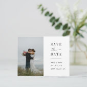 Elegante witte foto bruiloft Save the Date Briefkaart (Staand voorkant)