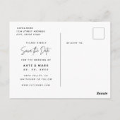 Elegante witte foto bruiloft Save the Date Briefkaart (Achterkant)