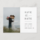 Elegante witte foto bruiloft Save the Date Briefkaart (Voorkant)