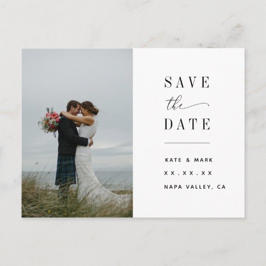 Elegante witte foto bruiloft Save the Date Briefkaart (Voorkant)