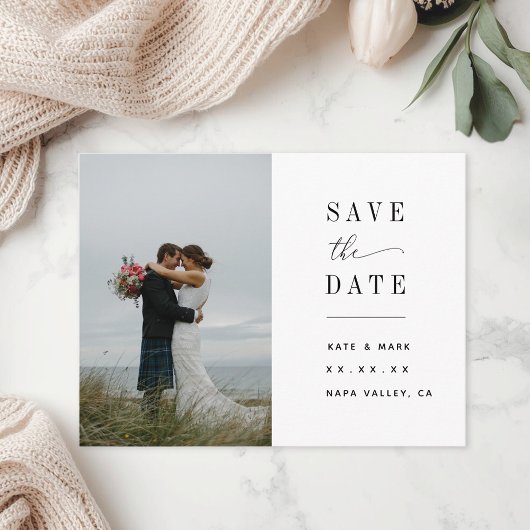 Elegante witte foto bruiloft Save the Date Briefkaart