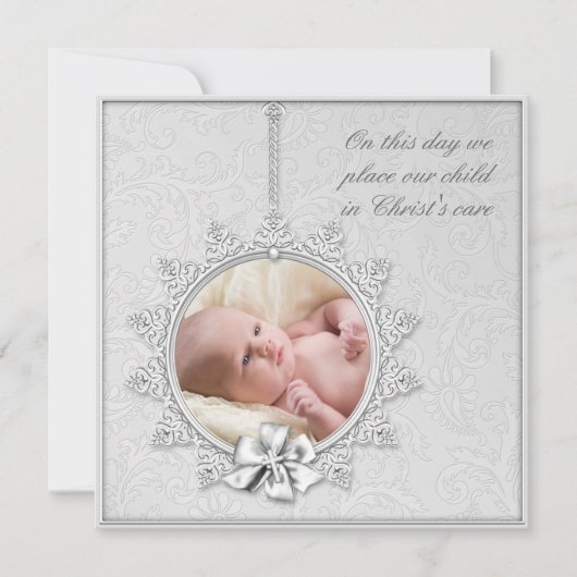 Elegante witte foto doop kaart (Voorkant)