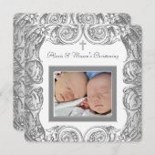 Elegante witte foto doop kaart (Voorkant / Achterkant)