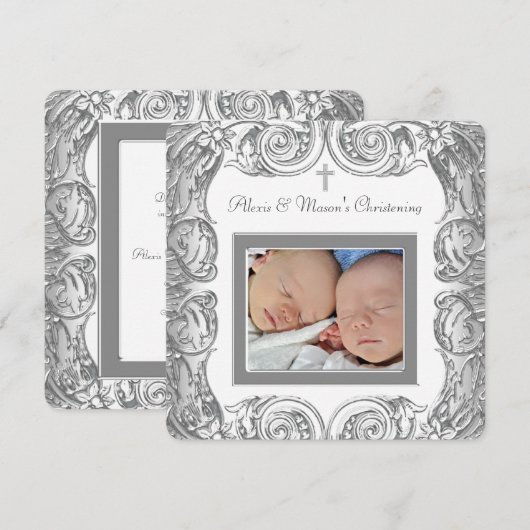 Elegante witte foto doop kaart (Voorkant / Achterkant)