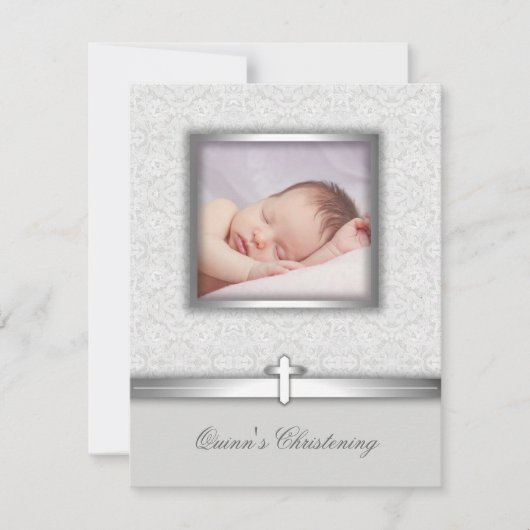 Elegante witte foto doop uitnodigingen (Voorkant)