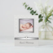Elegante witte foto doop uitnodigingen (Staand voorkant)