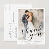 Elegante witte foto zwart script bruiloft bedankt briefkaart (Voorkant / Achterkant)