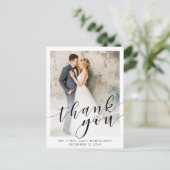 Elegante witte foto zwart script bruiloft bedankt briefkaart (Staand voorkant)