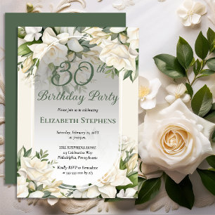 Elegante Witte Gardenia Bloem 30e Verjaardagsfeest Kaart