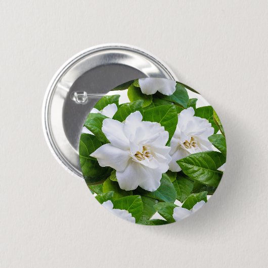 : "Elegante witte Gardenia Flowers Button (Voorkant /achterkant)