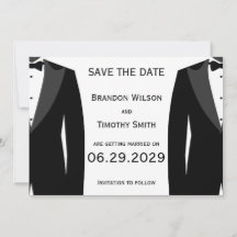 Elegante witte gay trouwkaart Save The Date-kaarte