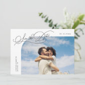 Elegante witte gebogen lijst foto save the date (Staand voorkant)