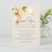 Elegante witte gele gouden bloem bruidsdouche kaart (Staand voorkant)