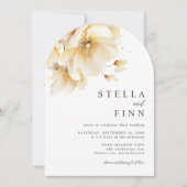 Elegante witte gele gouden bloemen bruiloft kaart (Voorkant)