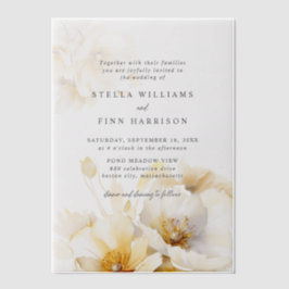 Elegante witte gele gouden bloemen bruiloft vellum uitnodigingen