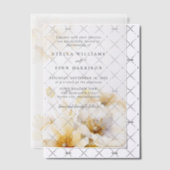 Elegante witte gele gouden bloemen bruiloft vellum uitnodigingen (Offset (Uitnodiging))