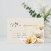 Elegante witte gele gouden bloemen RSVP kaartje (Staand voorkant)