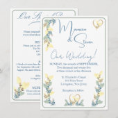 Elegante witte, gele & groene tinten bloemenbruilo kaart (Voorkant / Achterkant)