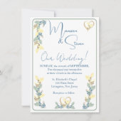 Elegante witte, gele & groene tinten bloemenbruilo kaart (Voorkant)